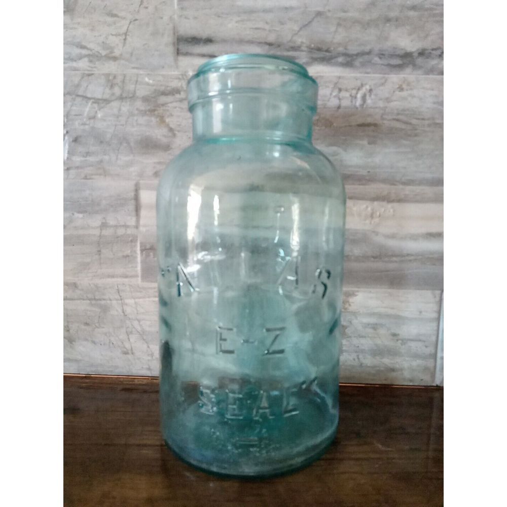VTG Glass Vase Atlas Blue Glass w/ Air Bubbles Deco